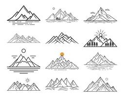 A bundle of Line art mountain icon style vector