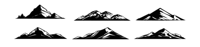 Mountain silhouette. Rocky peaks. Mountains ranges. Black and white mountain icon vector