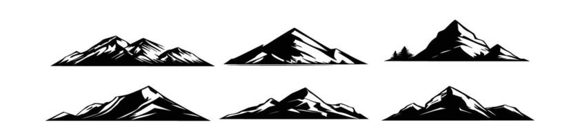 Mountain silhouette. Rocky peaks. Mountains ranges. Black and white mountain icon vector