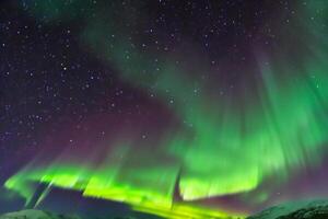 hermosa Aurora de la naturaleza deslumbrante ligero espectáculo pinturas el noche cielo con magnífico colores, fascinante público en todo el mundo en temor foto