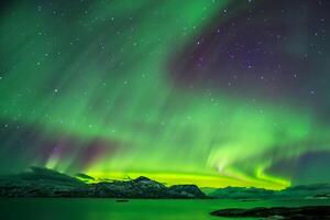 hermosa Aurora de la naturaleza deslumbrante ligero espectáculo pinturas el noche cielo con magnífico colores, fascinante público en todo el mundo en temor foto