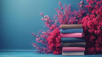 Stack of Books on Wooden Table photo