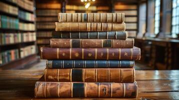 Stack of Books on Wooden Table photo