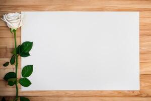 The mockup of beautiful paper with an elegant flower arrangement showcases a stunning combination of artistry and nature. photo