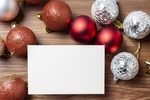 Beautiful Mockup White Card with Christmas Ornaments, A Festive Touch for Your Holiday Greetings photo