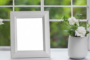Natural Mockup Photo Paper on Wooden Table for a Realistic and Authentic Presentation, Perfect for Showcasing Designs with a Natural Feel