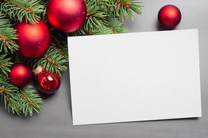 Beautiful Mockup White Card with Christmas Ornaments, A Festive Touch for Your Holiday Greetings photo