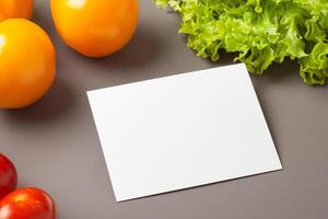 Beautiful Mockup Card with Vegetables Background A Fresh Burst of Color and Flavor, Perfect for Showcasing Farm-Fresh Produce and Inspiring Healthy Eating Habits photo