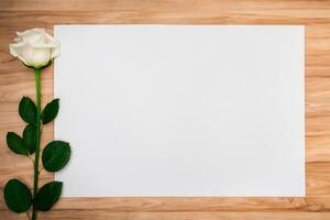 The mockup of beautiful paper with an elegant flower arrangement showcases a stunning combination of artistry and nature. photo