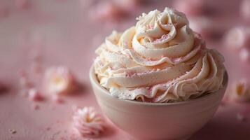 Pink Bowl With Whipped Cream and Sprinkles photo