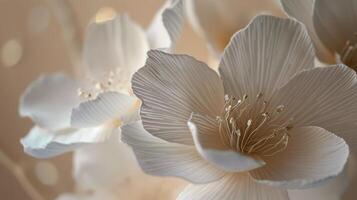 Two White Flowers Close Up on Blurry Background photo