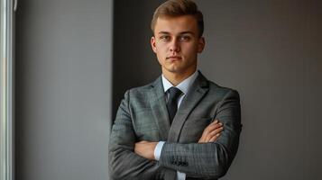 Man in Suit Leaning Against Wall photo