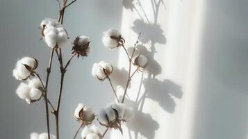 cerca arriba de algodón flores en blanco antecedentes foto