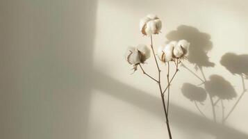 cerca arriba de algodón flores en blanco antecedentes foto