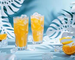 Two Glasses Filled With Orange Juice and Ice photo