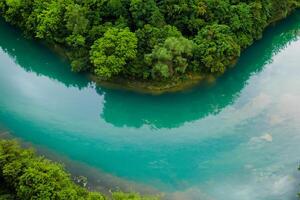 asombroso paisaje un hermosa río fluye mediante encantador aire y lozano árboles, creando un sereno y pintoresco natural refugio para todas a disfrutar foto