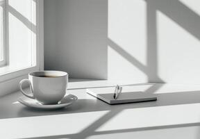 White Coffee Cup on Top of Book photo