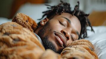 Man Sleeping in Bed With Eyes Closed photo