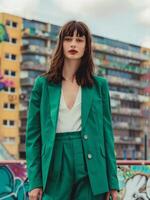 Woman in Green Jacket and Pants photo