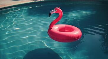 Pink Flamingo Floating in Pool photo