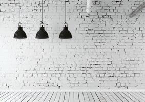 Three Lights Hanging From Brick Wall photo