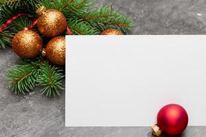 Beautiful Mockup White Card with Christmas Ornaments, A Festive Touch for Your Holiday Greetings photo