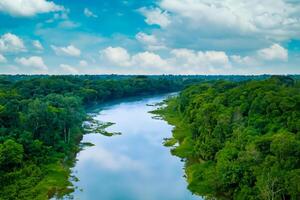 Breathtaking Landscape A Beautiful River Flows Through Charming Air and Lush Trees, Creating a Serene and Picturesque Haven for Nature Lovers to Enjoy and Find Tranquility in the Embrace of Nature photo