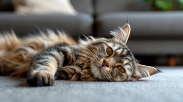 Close Up of a Cat Laying on the Ground photo