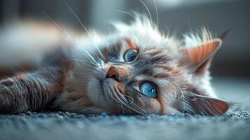 Close Up of a Cat Laying on the Ground photo