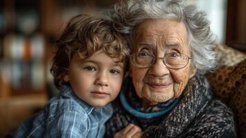 Older Woman and Young Girl Sitting on a Couch photo