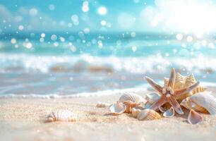 Starfish and Seashells on a Sandy Beach photo