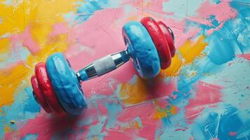 Dumbbells Resting on Colorful Wall photo