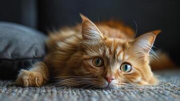 Close Up of a Cat Laying on the Ground photo
