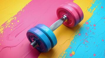 Dumbbells Resting on Colorful Wall photo