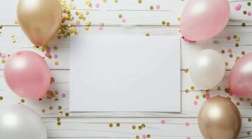 White Paper Surrounded by Balloons and Confetti photo
