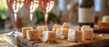 Wooden Cutting Board Covered With Cheese photo