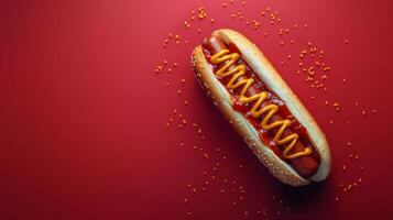 Hot Dog Covered in Ketchup and Mustard photo