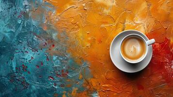 Cup of Coffee on Blue Table photo