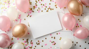 White Paper Surrounded by Balloons and Confetti photo