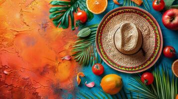 Two Hats Hanging on a Colorful Wall photo