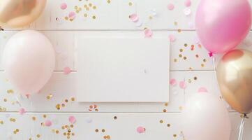 White Paper Surrounded by Balloons and Confetti photo