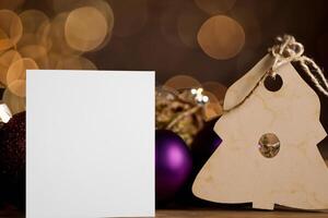 Beautiful Mockup White Card with Christmas Ornaments, A Festive Touch for Your Holiday Greetings photo