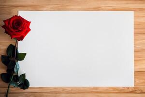 The mockup of beautiful paper with an elegant flower arrangement showcases a stunning combination of artistry and nature. photo