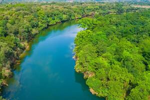 asombroso paisaje un hermosa río fluye mediante encantador aire y lozano árboles, creando un sereno y pintoresco refugio para naturaleza amantes a disfrutar y encontrar tranquilidad en el abrazo de naturaleza foto