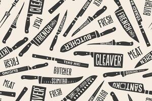 Seamless pattern with butcher knives vector