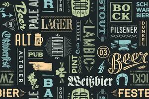 Seamless pattern with types of beer and hand drawn lettering vector