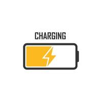 Low battery icon in flat style. Battery charging process illustration on isolated background. Accumulator recharge sign business concept. vector