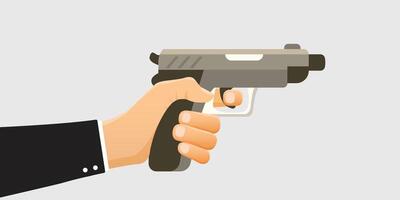 Hand holding pistol gun icon in flat style. Firearm symbol illustration on isolated background. Rifle ammo sign business concept. vector