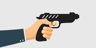 Hand holding pistol gun icon in flat style. Firearm symbol illustration on isolated background. Rifle ammo sign business concept. vector