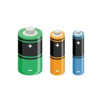 Alkaline battery set icon in flat style. Different size accumulator illustration on isolated background. Accumulator recharge sign business concept. vector